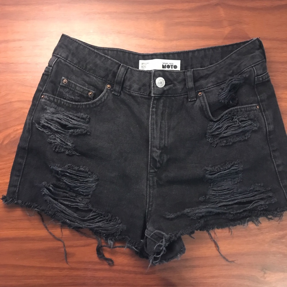 Topshop denim black high waisted shorts